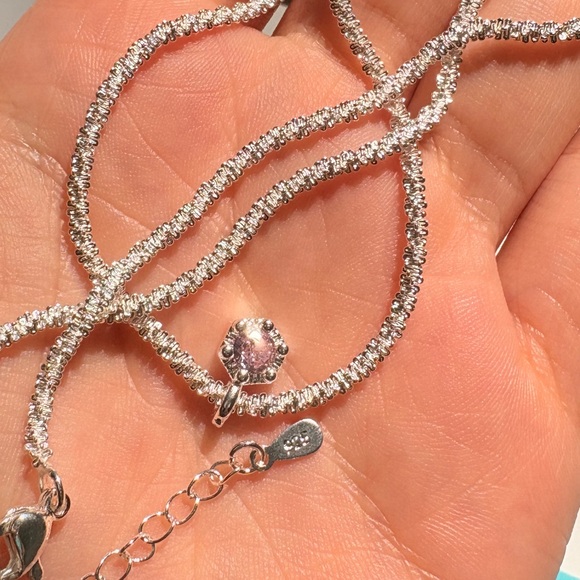 [SOLD] 🩷Pink Zirconic Silver Necklace sterling silver twisted chain - Picture 6 of 10
